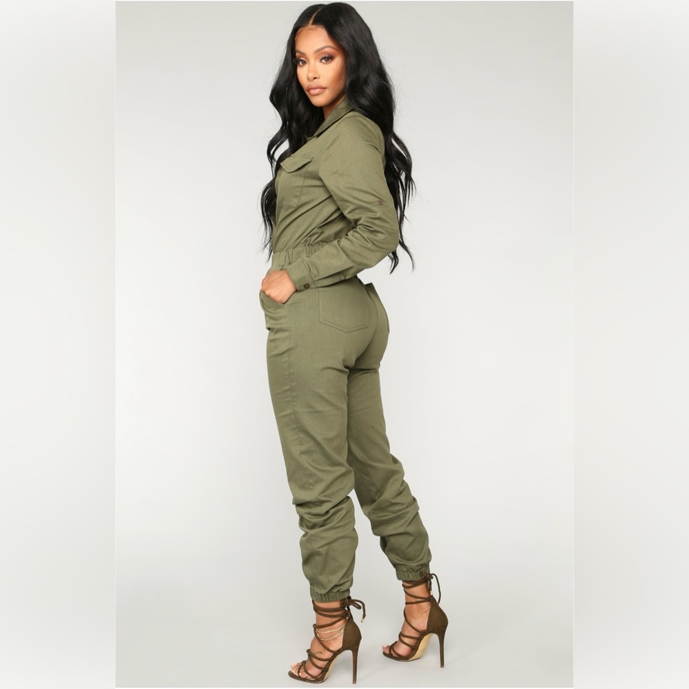 Olive Green Utility Jumpsuit - Picture 3 of 4